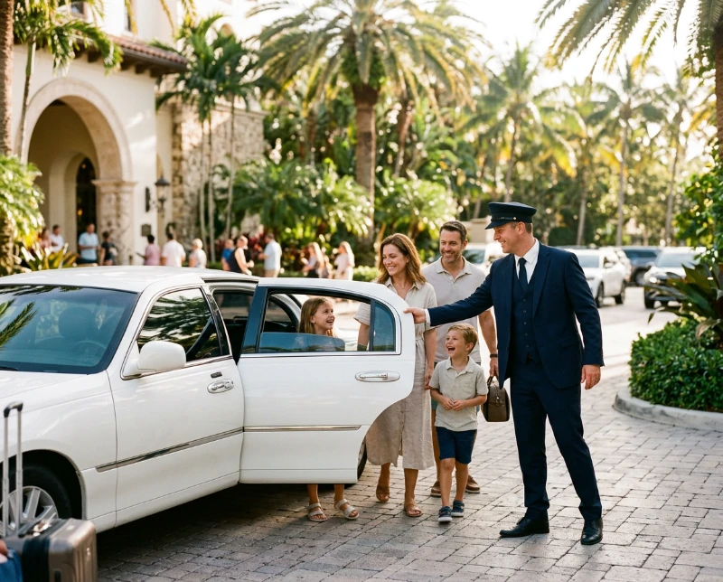 Sunstate Transportation driver opening car door for guests at Orlando resort